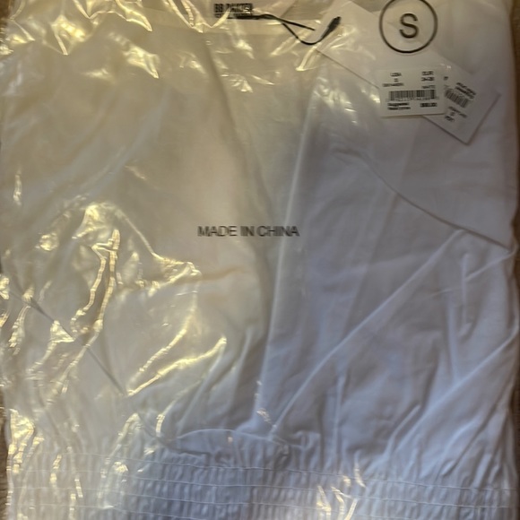 NWT BB DAKOTA SMOCKED PUFF-SLEEVE COTTON POPLIN TOP WHITE SMALL - Picture 6 of 6